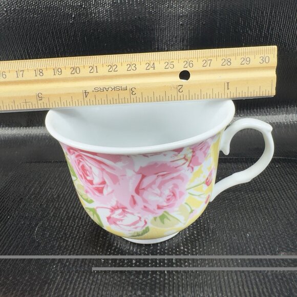 Kent Pottery Fine Porcelain Teacup And Saucer Set Floral Pattern 12oz Yellow VTG - Picture 4 of 10